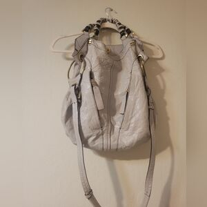 ORYANY Cream Colored LEATHER Shoulder Bag with Drawstring Closure
